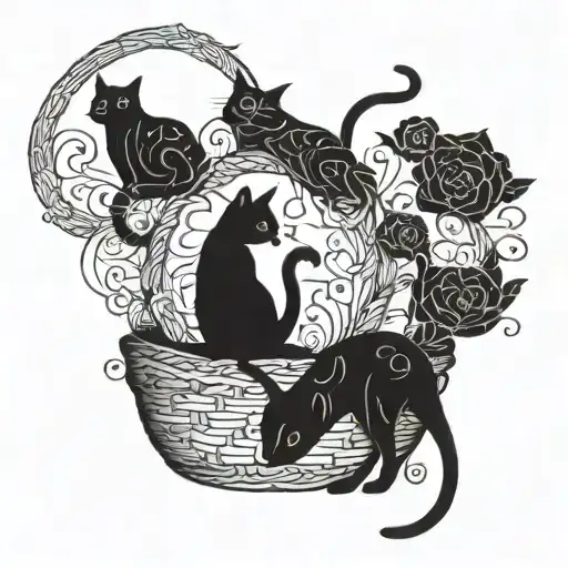 Intricate basket weaving pattern incorporating cat silhouettes tattoo design idea