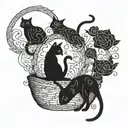 Intricate basket weaving pattern incorporating cat silhouettes tattoo design idea