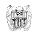 coffin with skeleton dancing on it tattoo design idea