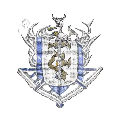 Scotland's Grant Clan Crest of Craig Elachie hills on fire wrapped in a leather belt with the clan motto "STAND FAST" on tattoo design idea