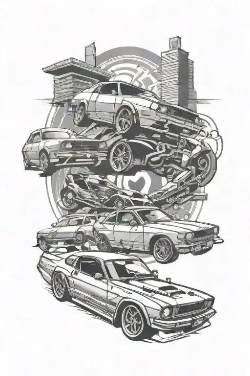 tokyo and jdm car tattoo design idea