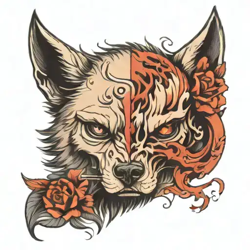 half wolf and half skull tattoo design idea