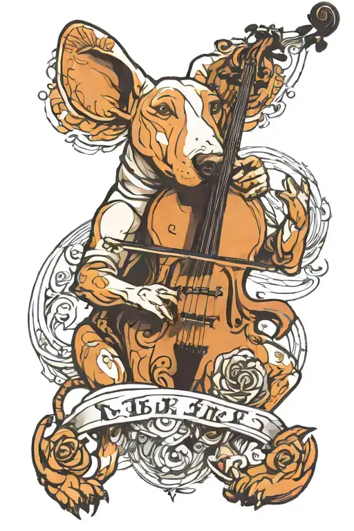 bull terrier double  bass musician tattoo design idea