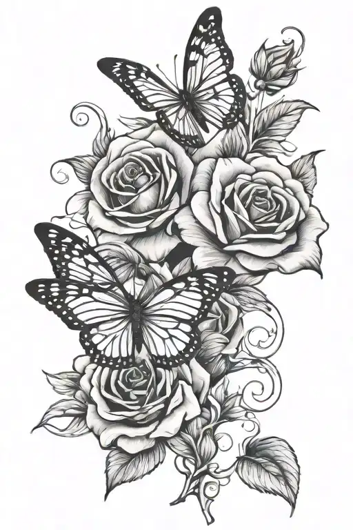 cross roses butterfly   tattoo design idea