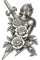 female knight sword roses tattoo design idea