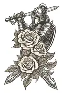 female knight sword roses tattoo design idea