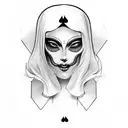 women witch mask, casino card, alcohol,money tattoo design idea