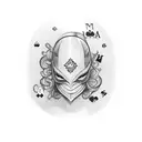 women witch mask, casino card, alcohol,money tattoo design idea