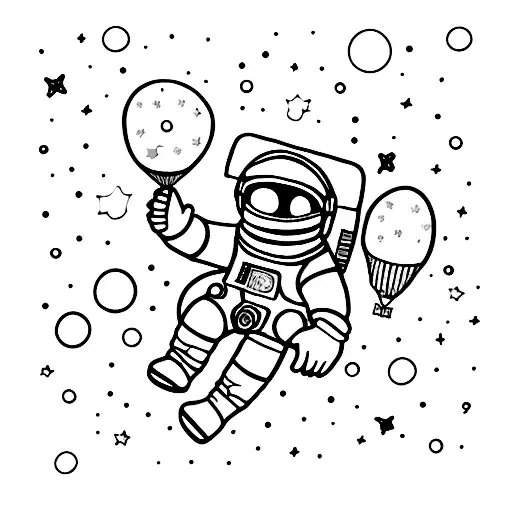 floating cartoon astronaut holding balloon  tattoo design idea