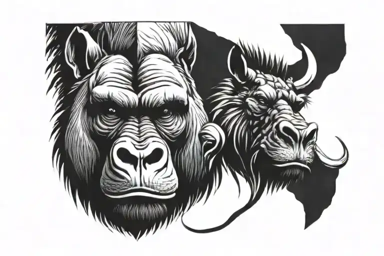 gorilla, rhino and lion head tattoo design idea