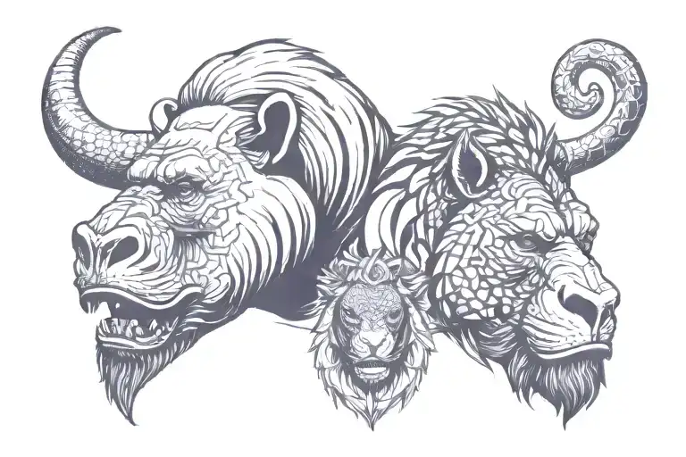 gorilla, rhino and lion head tattoo design idea