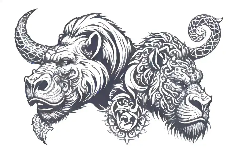gorilla, rhino and lion head tattoo design idea