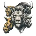 fierce looking morphed look of lion, rhino and gorilla tattoo design idea