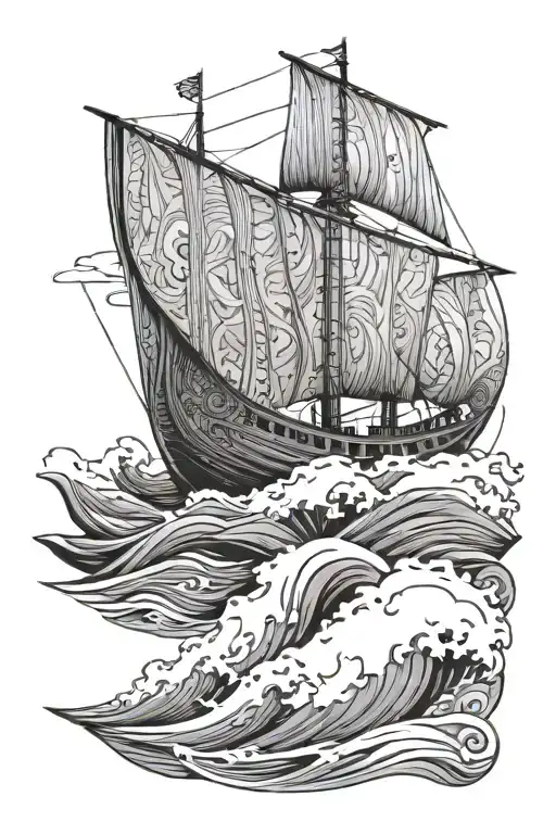 viking boat going into waves tattoo design idea