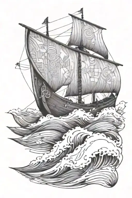 viking boat going into waves tattoo design idea