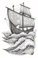 viking boat going into waves tattoo design idea