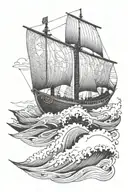 viking boat going into waves tattoo design idea