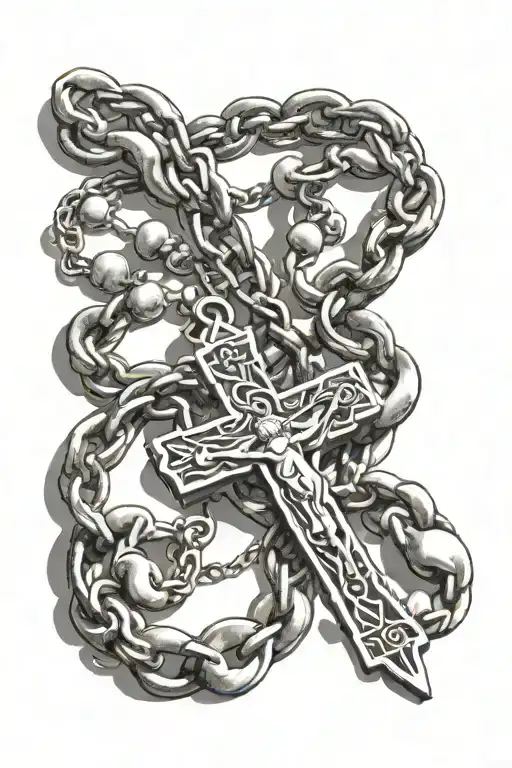 The names Zamarian, Zayden, and Zanaya in the chain of a rosary with praying hands tattoo design idea