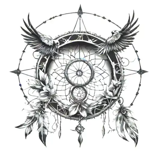 dreamcatcher in boho style, with intergrated symbols 28, daugther Sia, son Theo, husband Kaspar, dead beekeeper dad tattoo design idea