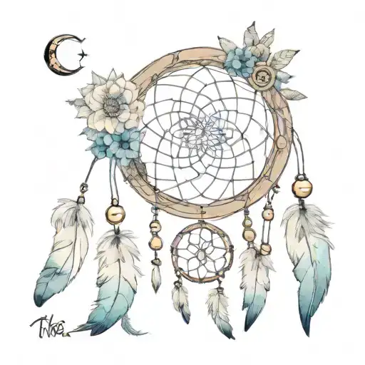 : a dreamcatcher in boho style, with intergrated symbols? 28, daugther Sia, son Theo, husband Kaspar, dead beekeeper dad tattoo design idea