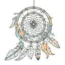 : a dreamcatcher in boho style, with intergrated symbols? 28, daugther Sia, son Theo, husband Kaspar, dead beekeeper dad tattoo design idea