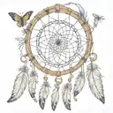 : a dreamcatcher in boho style, with intergrated symbols? 28, daugther Sia, son Theo, husband Kaspar, dead beekeeper dad tattoo design idea