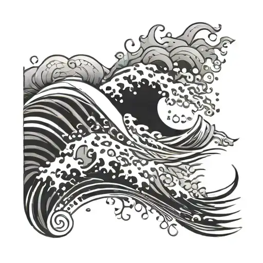 Neotribal style and ocean waves crashing tattoo design idea