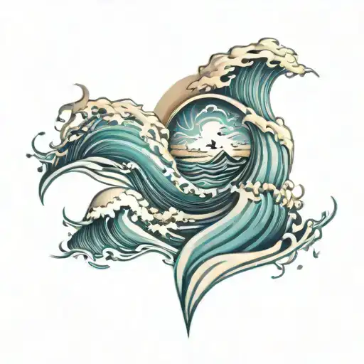 Ocean waves and neotribal style tattoo tattoo design idea