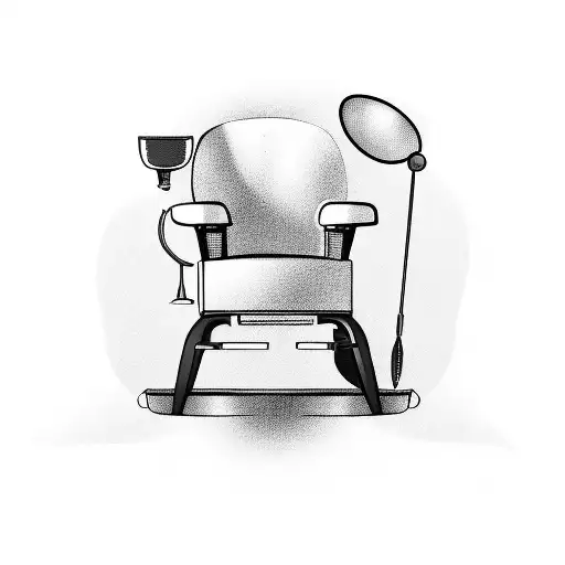 A barber's chair with a tattoo machine and a microphone on the armrest, with music notes floating around tattoo design idea