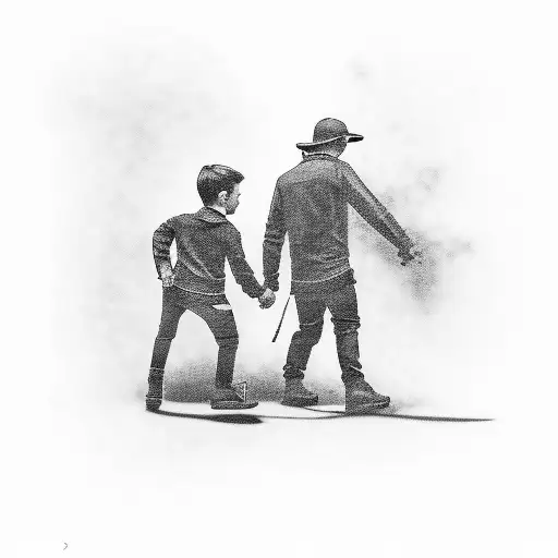 father and son. father learning and protecting his son tattoo design idea