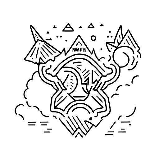 A minimalist tattoo of a scout sitting under a pink sunset sky tattoo design idea