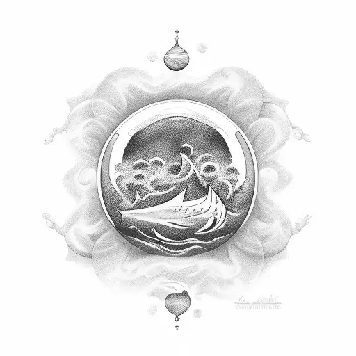 A mystical crystal ball reflecting the wonders of the ocean tattoo design idea