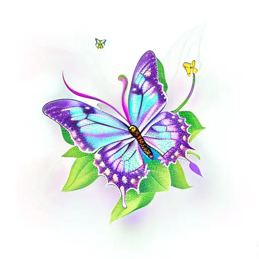 lilac butterfly with cross tattoo design idea