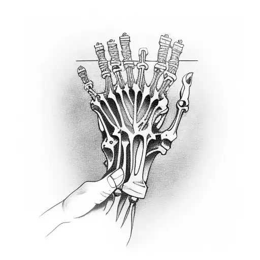 Skeleton hand holding a book on human anatomy tattoo design idea
