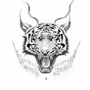A tiger skull with intricate dotwork patterns tattoo design idea