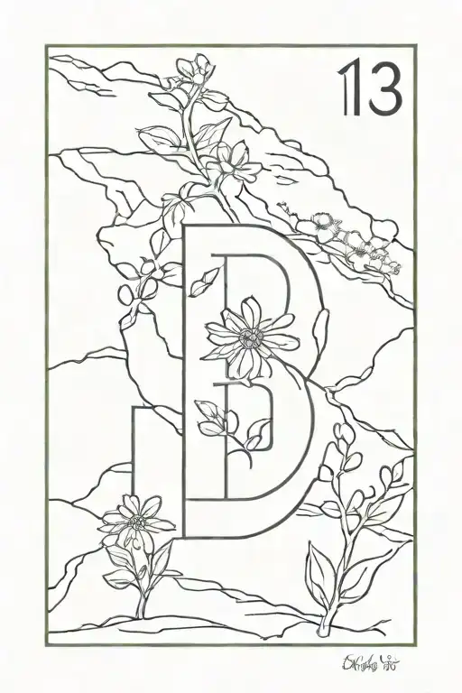 A minimalist tattoo of the number 13 on hiking trail marker larkspur at the base tattoo design idea