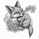 fox smoking a joint surrounded by smoke tattoo design idea