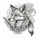 fox smoking a joint surrounded by smoke tattoo design idea