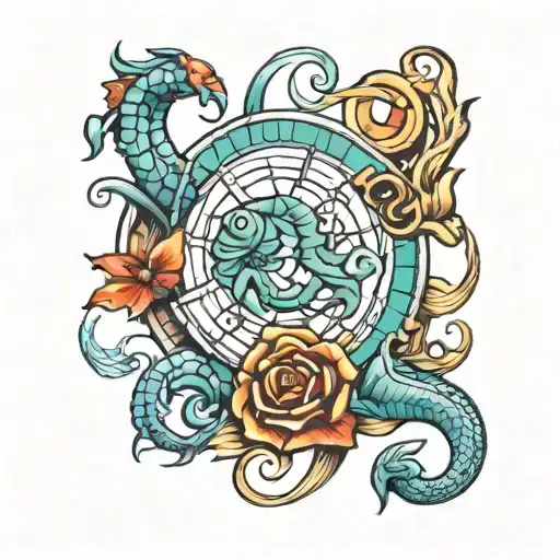 scorpio, sagittarius, pisces sign mixed tattoo design idea