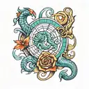 scorpio, sagittarius, pisces sign mixed tattoo design idea