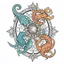 scorpio, sagittarius, pisces sign mixed tattoo design idea