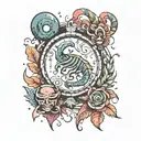 scorpio, sagittarius, pisces sign mixed tattoo design idea