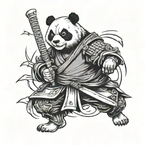 panda samurai on the background of the night tattoo design idea