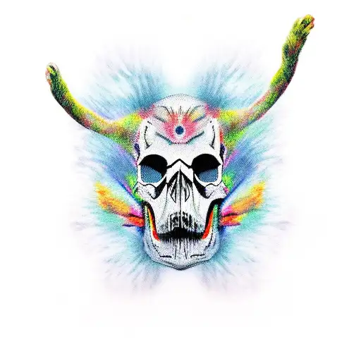 animal skull, furred humanoid body, clawed hands tattoo design idea