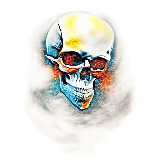 skull face, furred humanoid body, clawed hands tattoo design idea