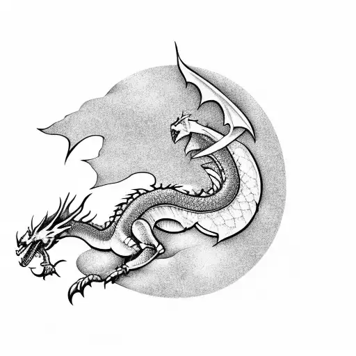 Create a minimal tattoo design featuring a majestic dragon flying over a landscape inspired by the game Skyrim tattoo design idea