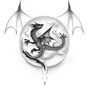 Create a minimal tattoo design featuring a majestic dragon flying over a landscape inspired by the game Skyrim tattoo design idea