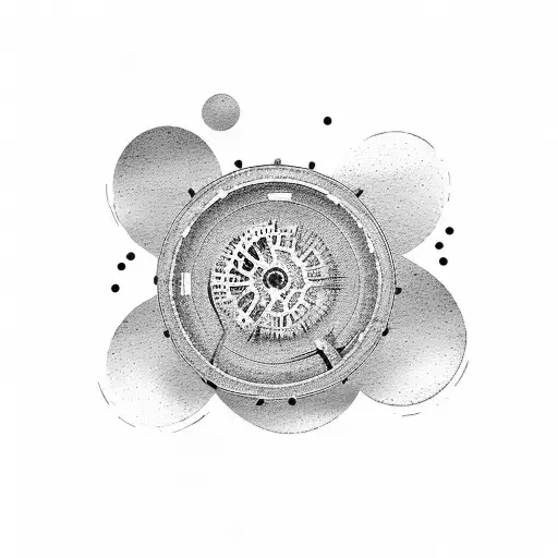 A dotwork tattoo of a motorcycle wheel rolling through a desert landscape tattoo design idea