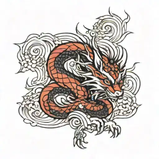 Japanese inspired tattoo featuring a mythical creature from Japanese mythology, such as a kitsune or dragon tattoo design idea