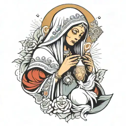 Virgin Mary with shaman motif symbolizing love tattoo design idea